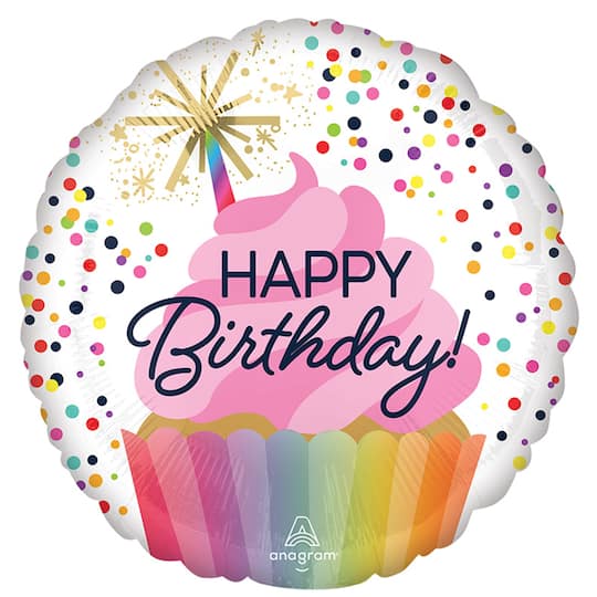 17&#x22; Birthday Cupcake Confetti Mylar Balloon